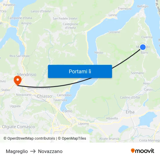 Magreglio to Novazzano map