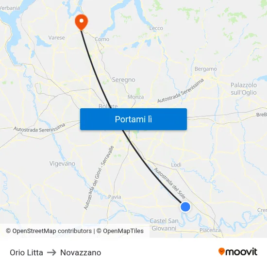 Orio Litta to Novazzano map