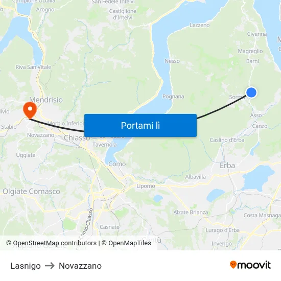 Lasnigo to Novazzano map