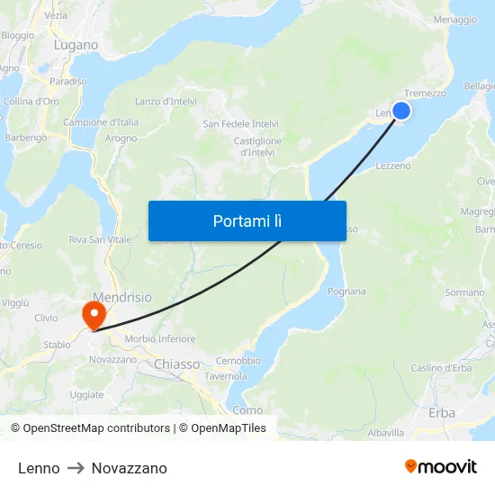 Lenno to Novazzano map