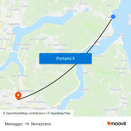 Menaggio to Novazzano map