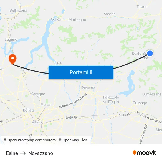 Esine to Novazzano map