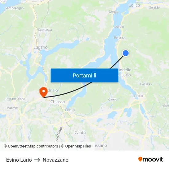 Esino Lario to Novazzano map