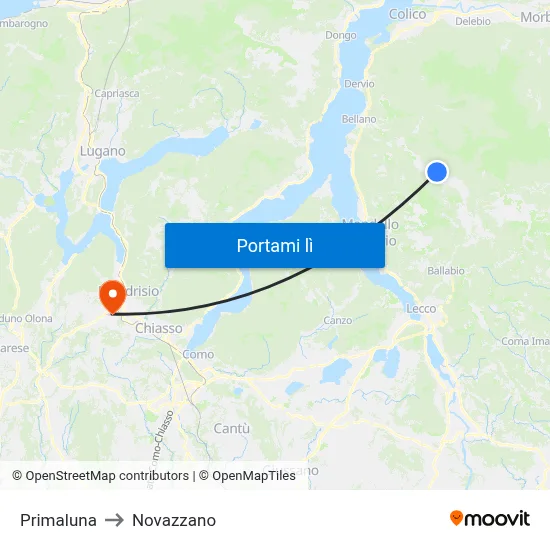 Primaluna to Novazzano map