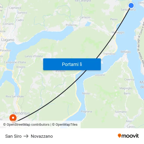 San Siro to Novazzano map