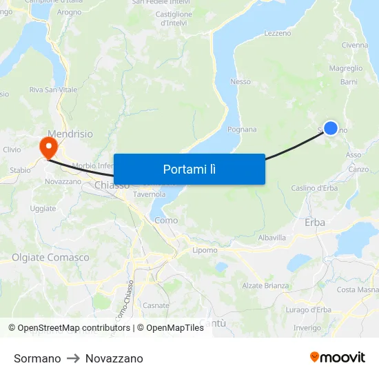 Sormano to Novazzano map