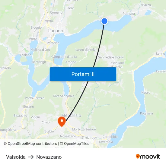 Valsolda to Novazzano map
