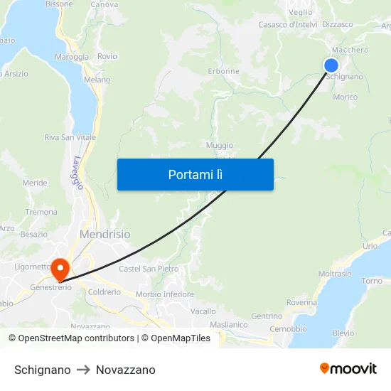Schignano to Novazzano map