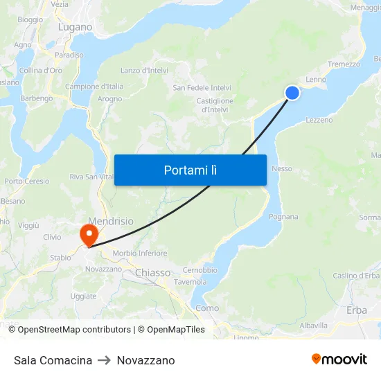Sala Comacina to Novazzano map