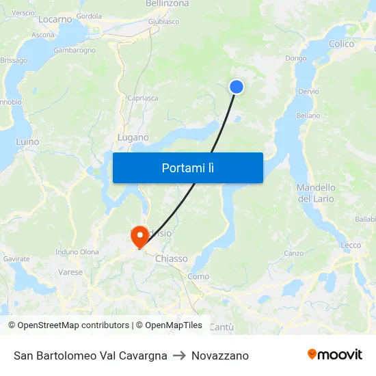 San Bartolomeo Val Cavargna to Novazzano map