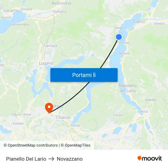 Pianello Del Lario to Novazzano map