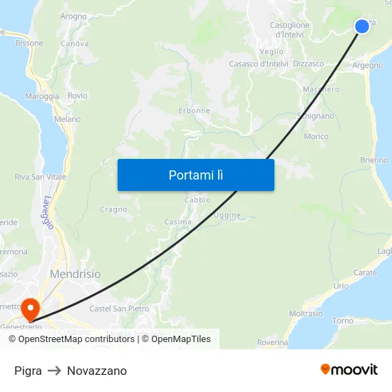 Pigra to Novazzano map