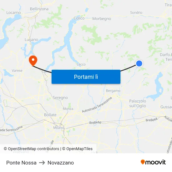 Ponte Nossa to Novazzano map