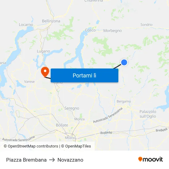 Piazza Brembana to Novazzano map