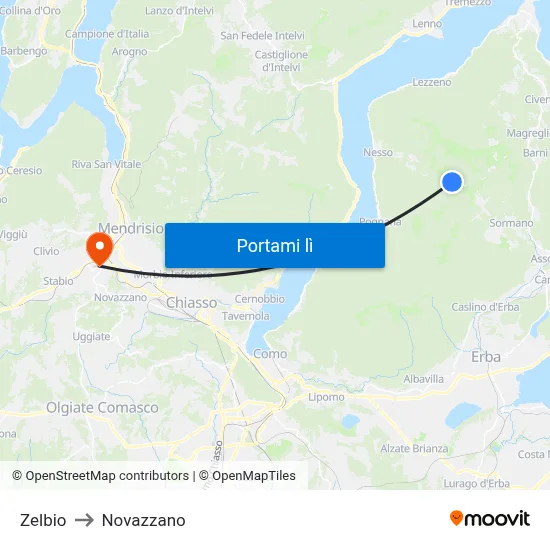 Zelbio to Novazzano map
