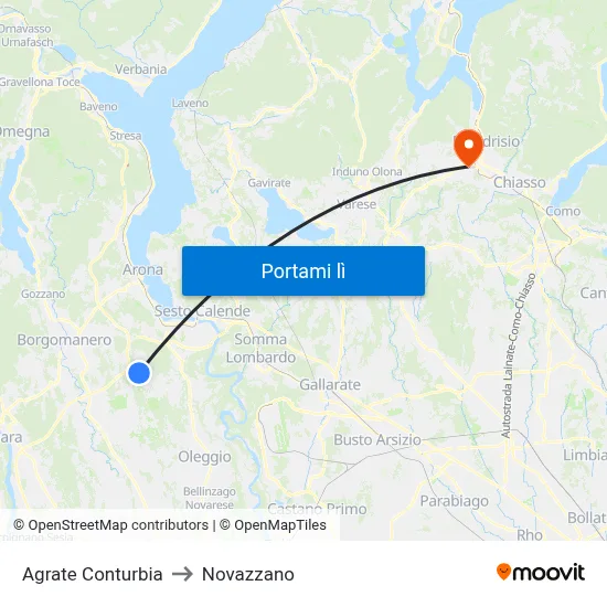 Agrate Conturbia to Novazzano map