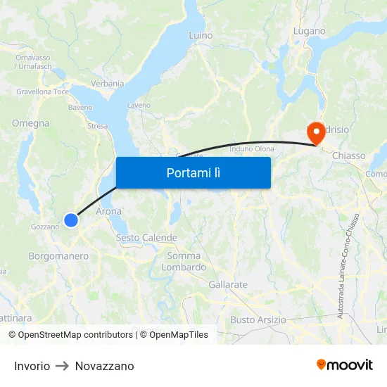 Invorio to Novazzano map