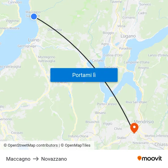 Maccagno to Novazzano map