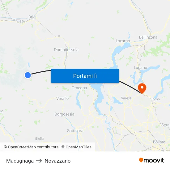 Macugnaga to Novazzano map