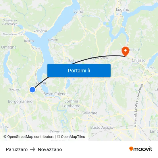 Paruzzaro to Novazzano map