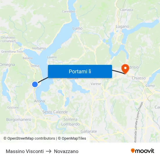 Massino Visconti to Novazzano map