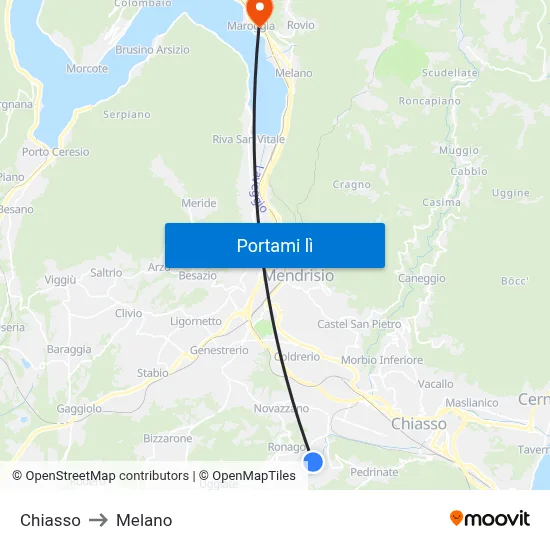 Chiasso to Melano map