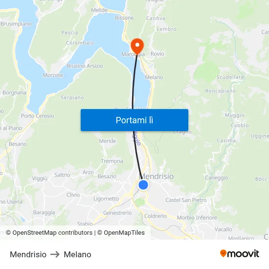 Mendrisio to Melano map