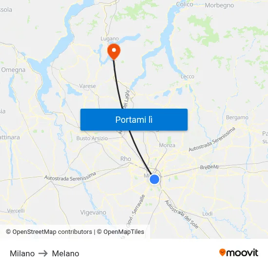 Milano to Melano map