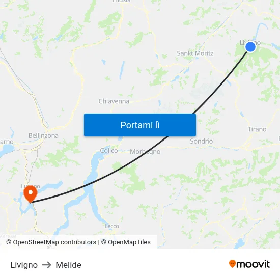 Livigno to Melide map