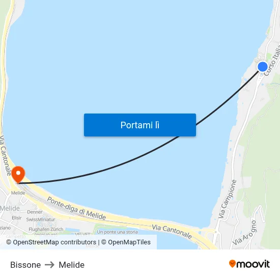 Bissone to Melide map