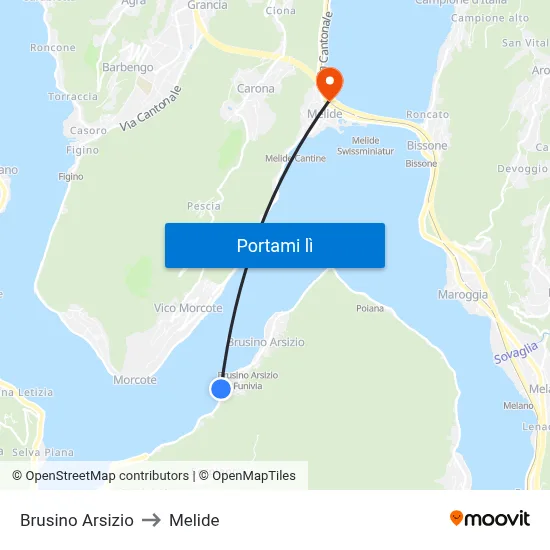 Brusino Arsizio to Melide map