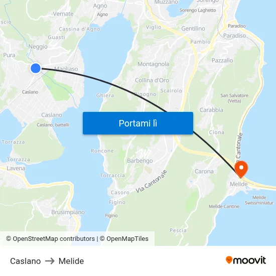 Caslano to Melide map