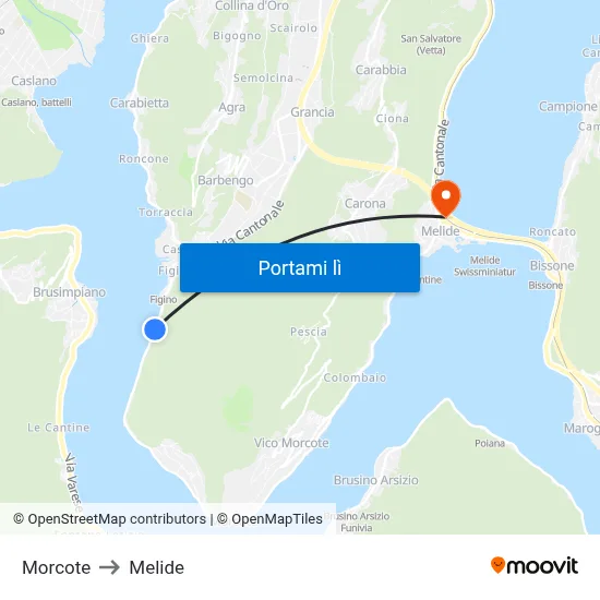 Morcote to Melide map