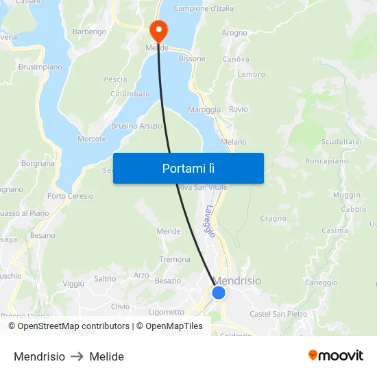 Mendrisio to Melide map