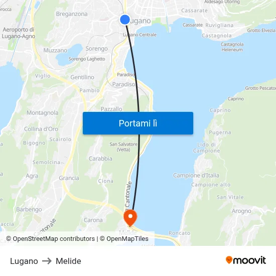 Lugano to Melide map