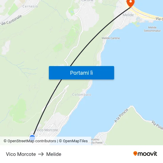 Vico Morcote to Melide map