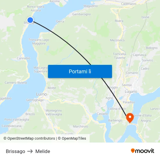 Brissago to Melide map