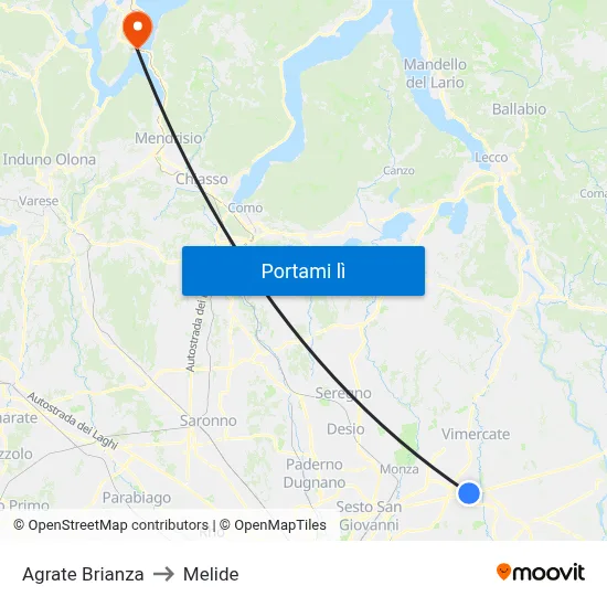 Agrate Brianza to Melide map