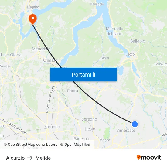 Aicurzio to Melide map