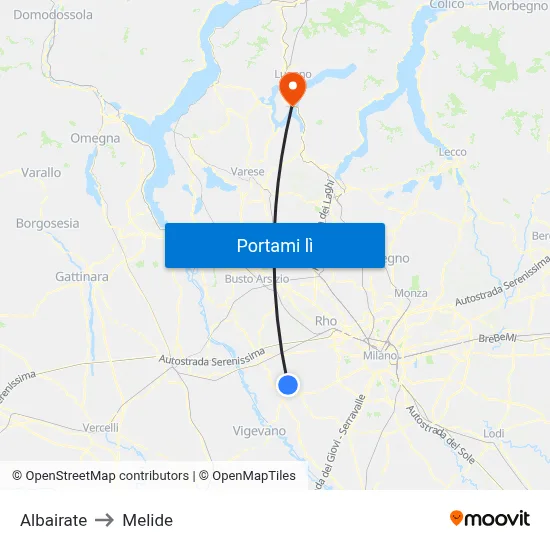 Albairate to Melide map