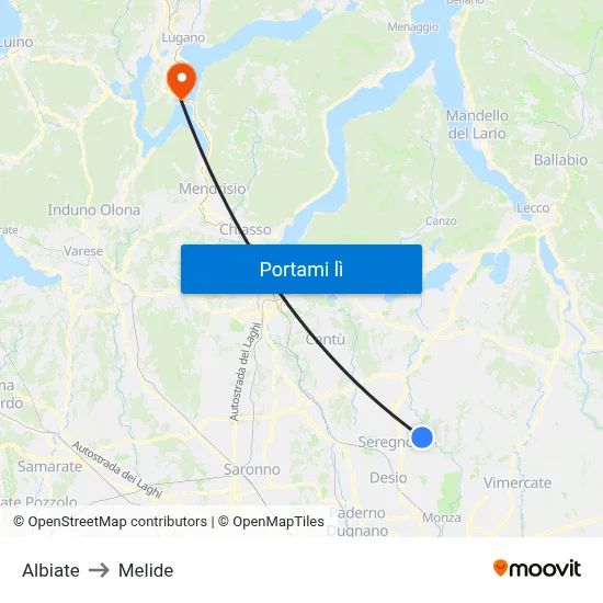 Albiate to Melide map