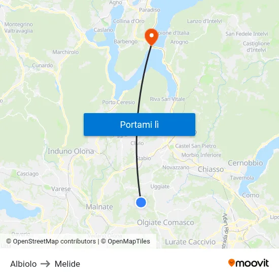Albiolo to Melide map