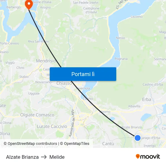 Alzate Brianza to Melide map