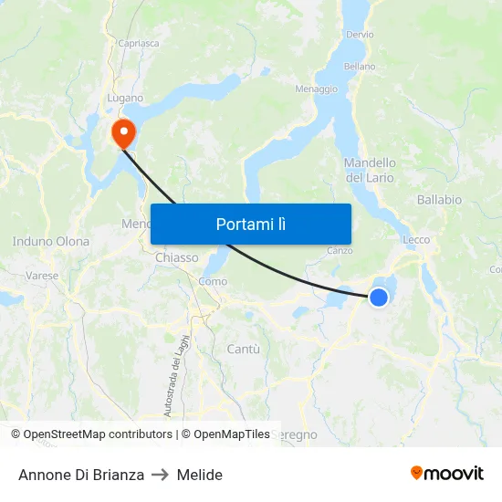 Annone Di Brianza to Melide map