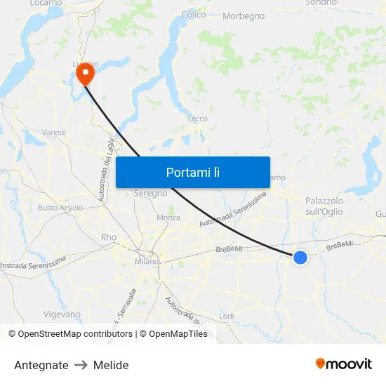 Antegnate to Melide map