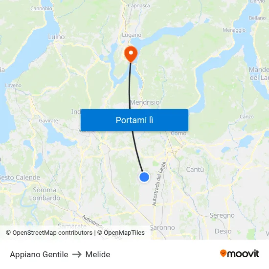 Appiano Gentile to Melide map
