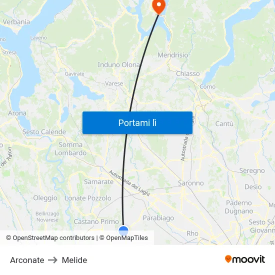 Arconate to Melide map