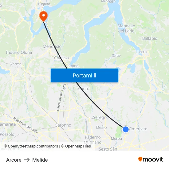 Arcore to Melide map