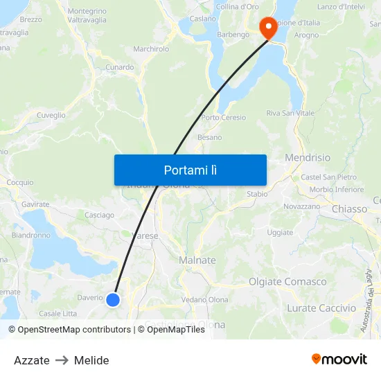 Azzate to Melide map