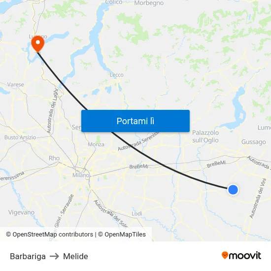 Barbariga to Melide map